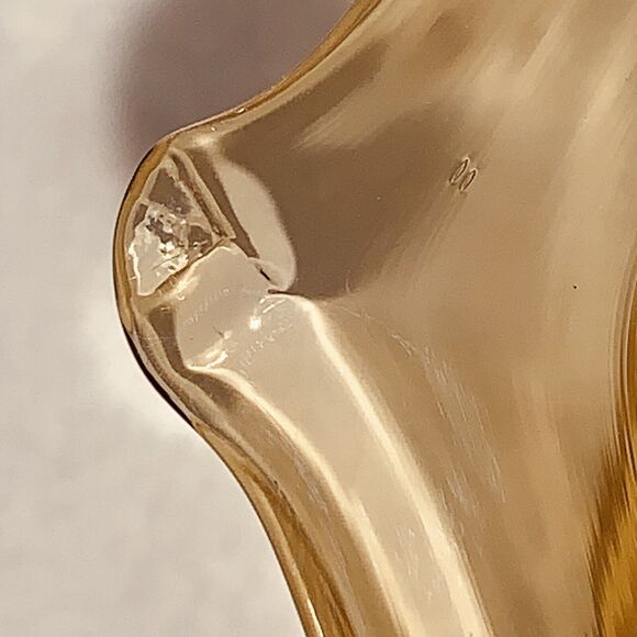 MCM Vtg Hand-Blown Amber Glass Yellow Vase Folded Open Top Pedestal Much Detail - Picture 14 of 16